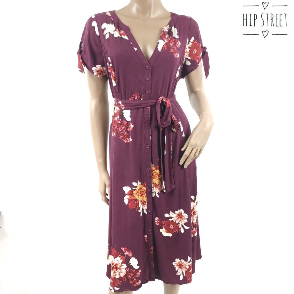 TORRID Dress V Neck SS Button Front High Waist Floral Stretch Belted Midi 0